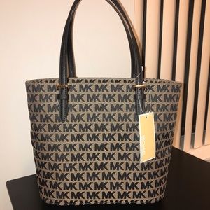 Michael Kors Jet Set MD Pocket MF Tote BG/BLK/BLK